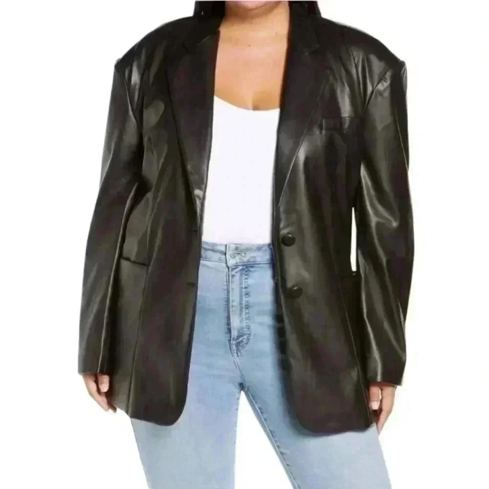 AFRM leather blazer long line jacket with buttons oversized. - Picture 4 of 4